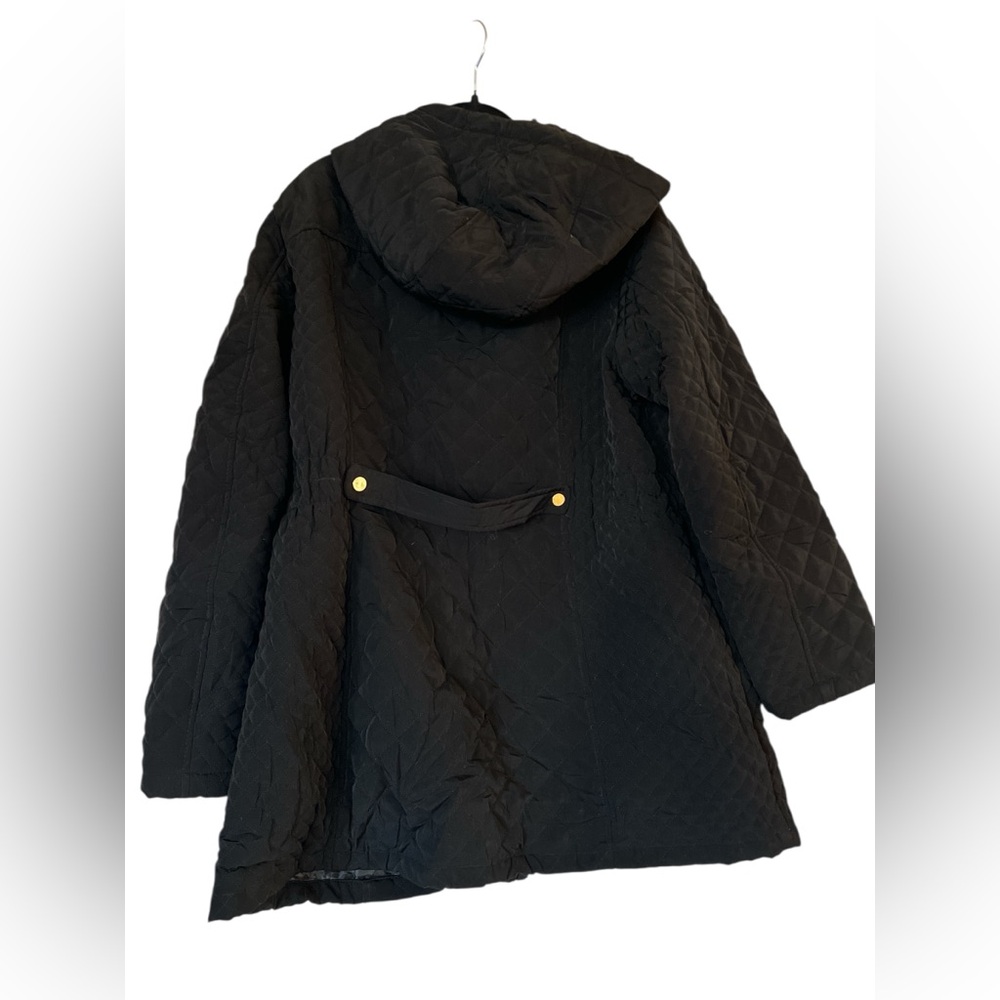 Laundry by Shelli Segal Black Quilted Hooded Coat Faux Fur Trim XXL - Picture 2 of 7
